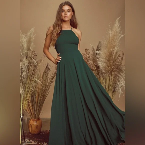 white christmas dresses Berylove Women Dark Green Wedding Guest Dress A Line Spaghetti Straps Maxi Prom Dress with Slit, Dark Green / M